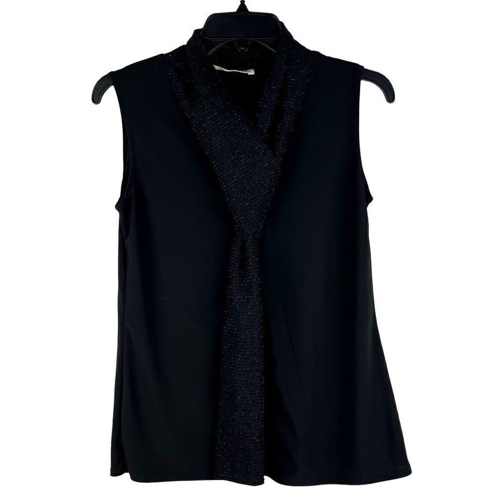 Tiffany & Grey Sleeveless Sparkle Scarf Blouse Petite Medium